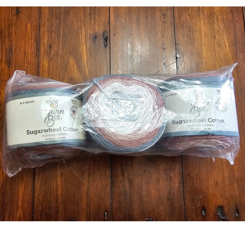 Yarn Bee Sugarwheel Cotton Nutmeg Nibbles 100% Cotton Yarn 335 Yds 3 Cakes‎ Lot